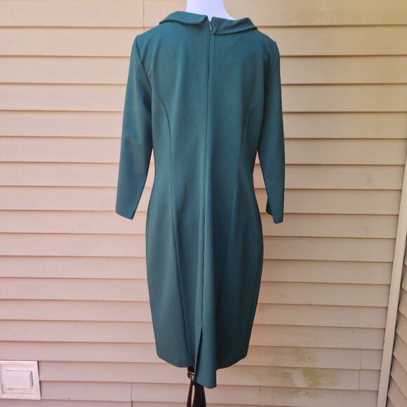 🔴SOLD🔴 Talbots Ponte Knit Green Sheath Dress 3/4 Sleeves Wide High Mockneck - Picture 7 of 12